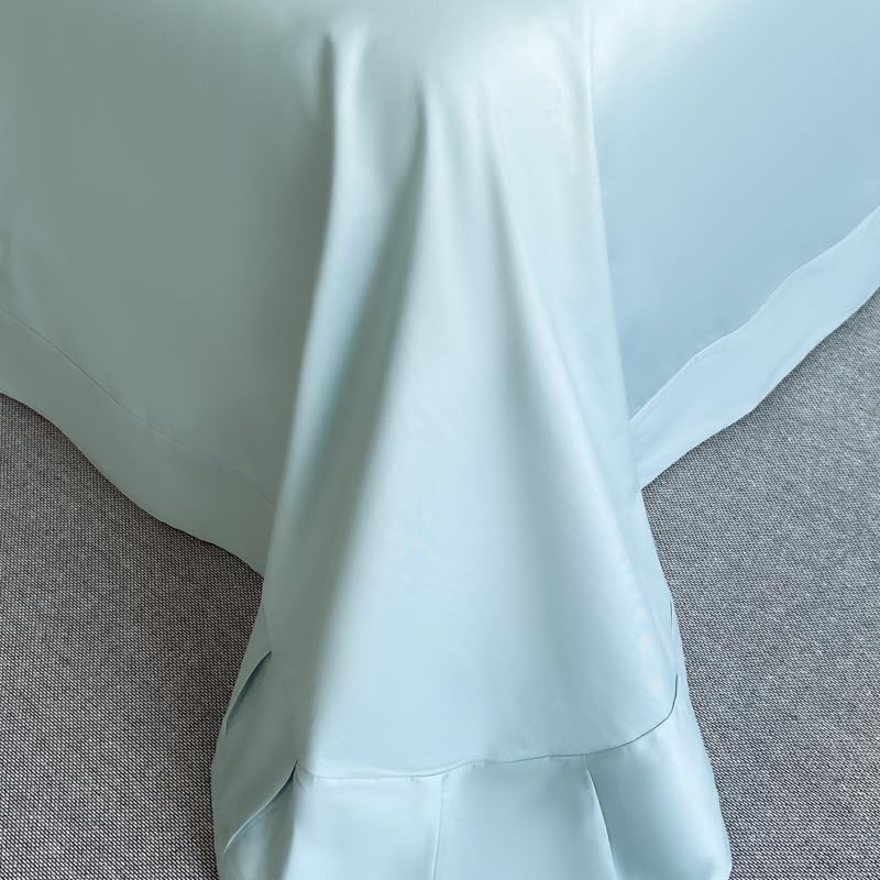 Image of JJ's Imported Skin Friendly Pure Washed Cotton Heavy & Beautifully Embroidered Wedding Style 5 Pcs King Size Double Bed Luxury Bridal Bedding Set with Heavy Comforter /Quilt (Sky Blue 22)