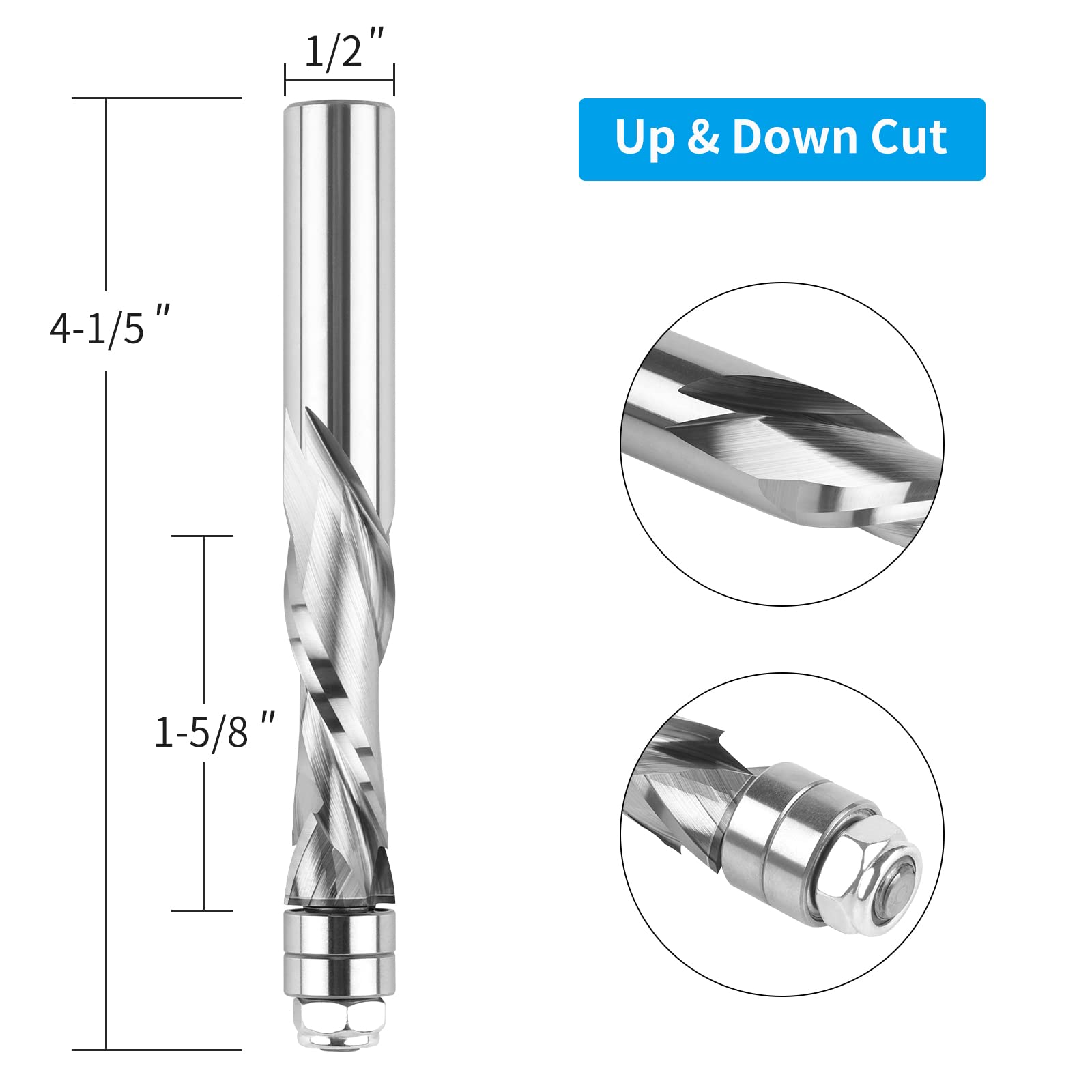 Whiteside Spiral Flush Trim Router Bit - Down Cut 1/2-Inch Diameter For Woodworking