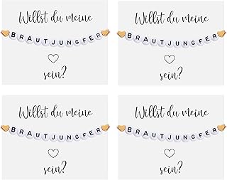 Brautjungfer Fragen Geschenk Set Enthält Verstellbares Brautjungfer Armband Brautjungfer Fragen Karte Handgemachte Geschenke für Trauzeugin Brautjungfer Geschenkidee(4er Pack)