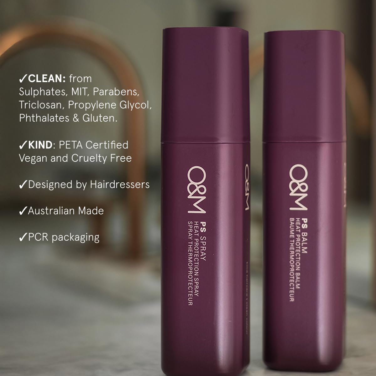 O&M PS Spray (150ml) – Hitzeschutz & UV-Schutz für alle Haartypen – Leichtes Pflegespray mit Camelina-Öl & Schwarzfichtenrinde – Vegan & tierversuchsfrei, ohne Sulfate & Silikone