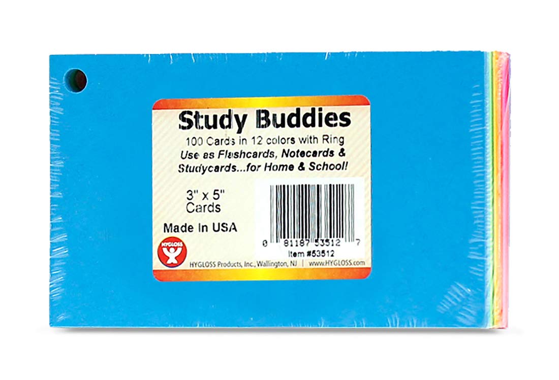 Hygloss Bright Blank Flash Cards - 100 Cards, 12 Colors, 3x9" - Study Tool For Math & Language