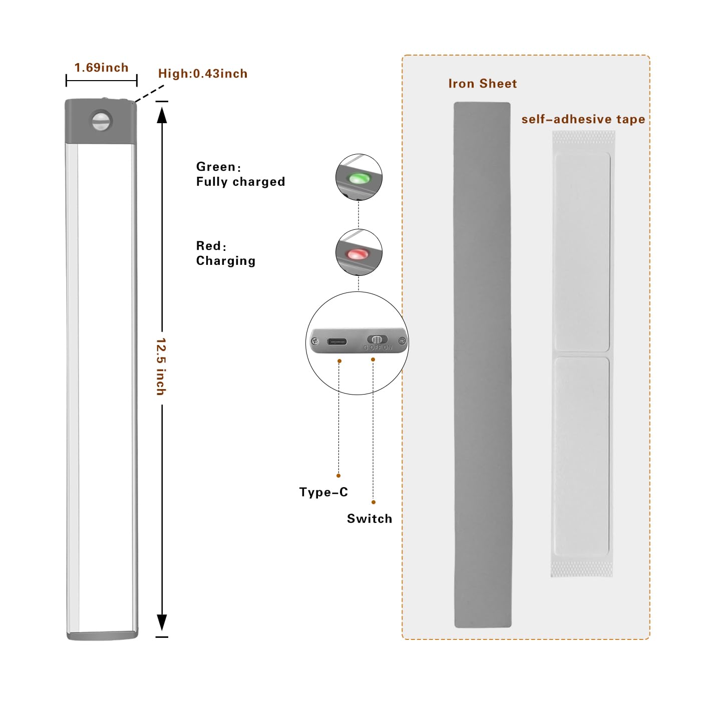 LEPOTEC Luce Armadio Bianca Fredda da 54 LED, Batteria da 2500mah Ricaricabile Wireless, Illuminazione con Sensore di Movimento, Modello Ultra Sottile, con Placca Magnetica Sganciabile, 2 Pezzi
