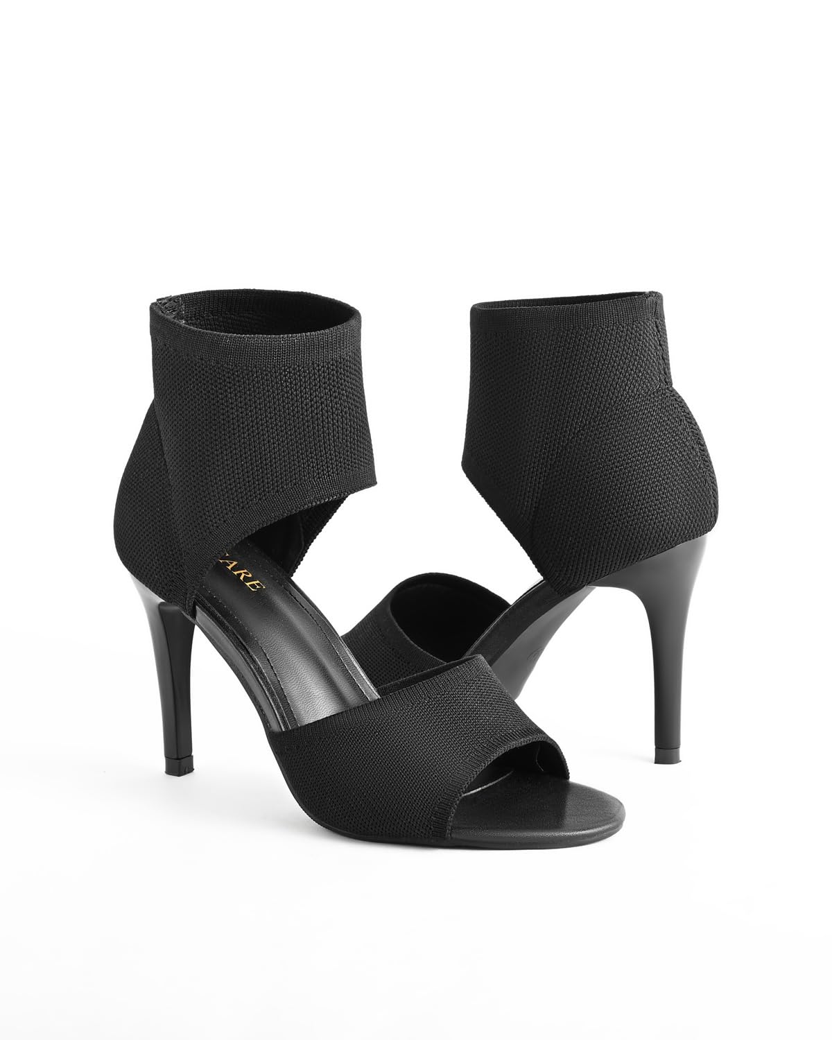 Peep-Toe-Absätze für Damen, sexy, 9.4 cm, Stiletto-High Heels für Damen, elegant, Slipper, bequem, breit, dehnbar, Strick, offener Zehenbereich, schwarze Absätze, Sandalen für Abschlussball