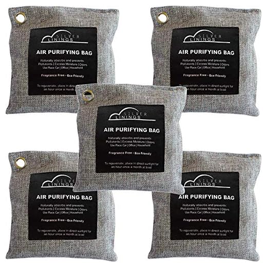 Air Purifier Bags Bamboo Charcoal (5 Pk of 200 gms) Bamboo Charcoal Air Purifying Bag - Odor Absorbing Bags - Activated Charcoal Odor Absorber- Odor Eliminator Charcoal- Closet Air Freshener, Car Air Freshener