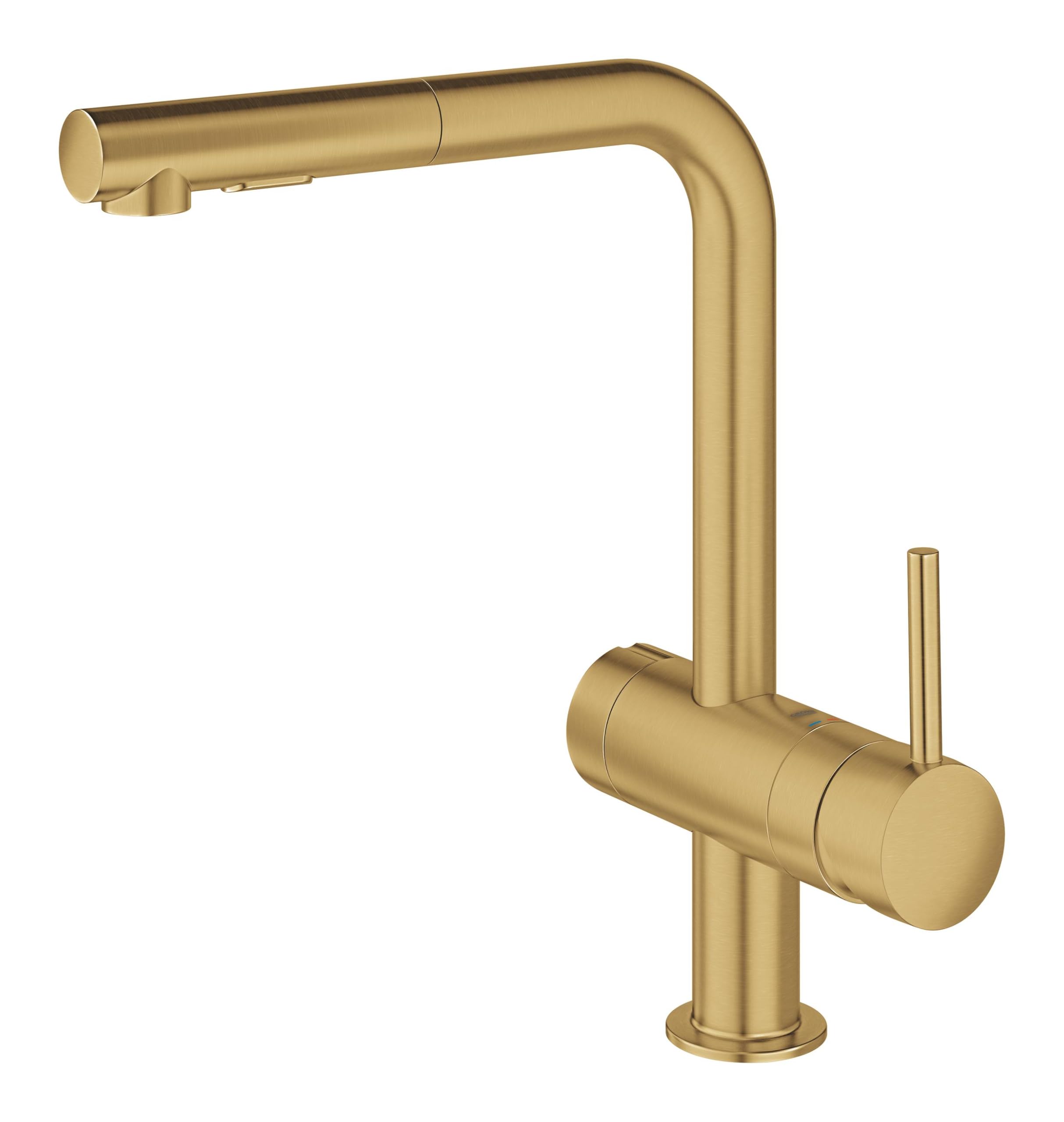 GROHE Minta 31558GN0 Robinet mitigeur extractible pour évier de cuisine (pivotant à 360° bec haut L taille 328 mm, cartouche céramique 46 mm, queue 3/8", facile à installer), or brossé