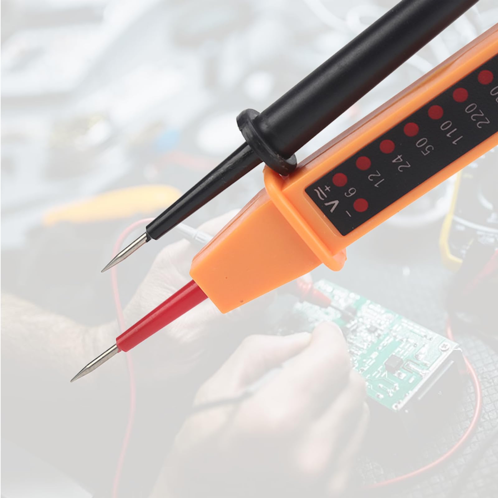 Tester Elettrico Portatile 6-380V AC/DC - Con Display, Cavo 80cm, Custodia In Gomma Gialla
