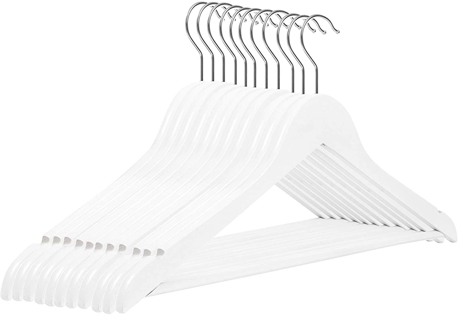 Lot de 20 cintres en bois, blancs, avec barre de pantalon, de 38 cm, crochet rotatif à 360 °, pour vêtements, vestes, costumes, pantalons, disponibles de 10 à 50 pièces