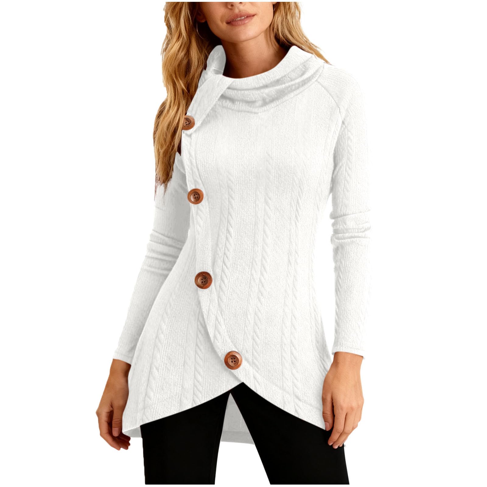 Womens Turtleneck Kintted Sweater Lightweight Chunky Winter Sweaters Business Casual Long Sleeve Button Pullover Coats