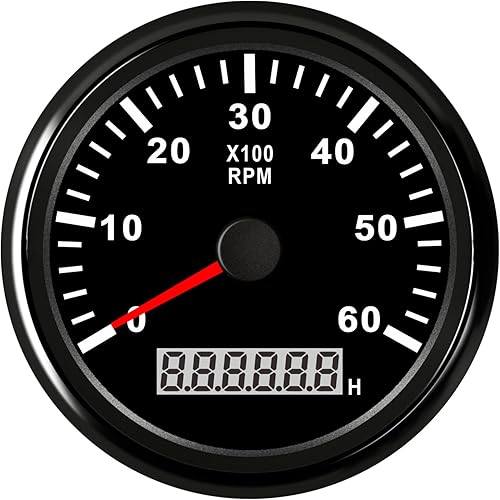 Miniatura 8 de Geloo Tacómetro marino de 3.346 in fuera de borda impermeable 6000RPM barco RPM tacómetro con LCD medidor de horas digital retroiluminación roja