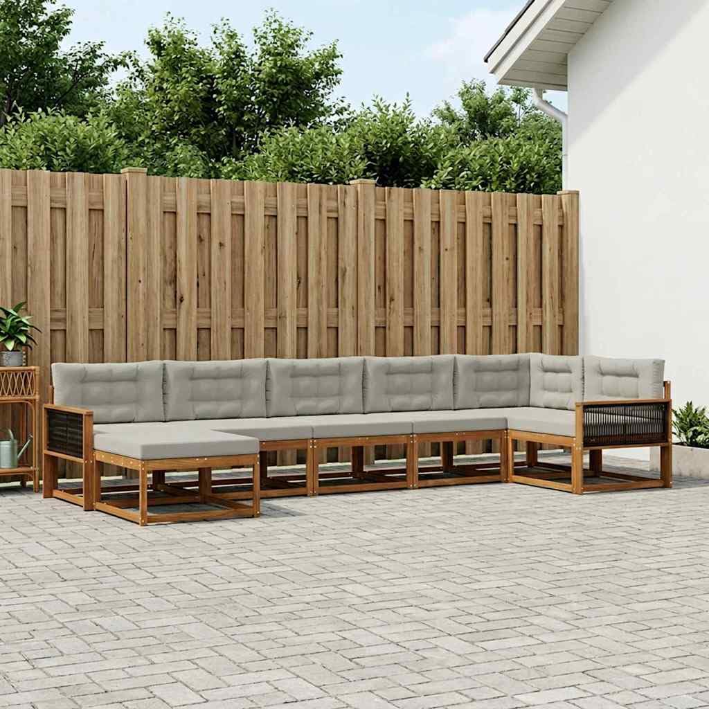 Makastle Salon de Jardin Modulaire 7 pcs Bois d'Acacia Gris