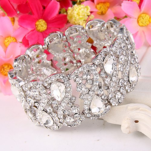 EVER FAITH Women's Austrian Crystal Costume Teardrop 8-Shaped Knot Elastic Stretch Bracelet - Image 6