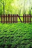 AOFOTO 5x7ft Green Meadows Photography Studio Backdrop Park Lawn Fence Background Nature Scenic Outdoor Garden Grass Forest Spring Wedding Photoshoot Props Lover Girl Boy Adult Artistic Portrait Drape