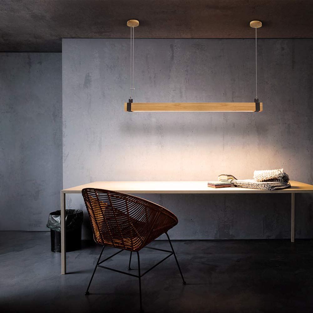 ZMH LED Pendelleuchte Esstisch Hängeleuchte Holz Küchenlampe Hängend | 100CM Hängelampe Wohnzimmer Dimmbar Esstischlampe 19W Industrial Esszimmerlampe Vintage Retro Pendellampe Schlafzimmer