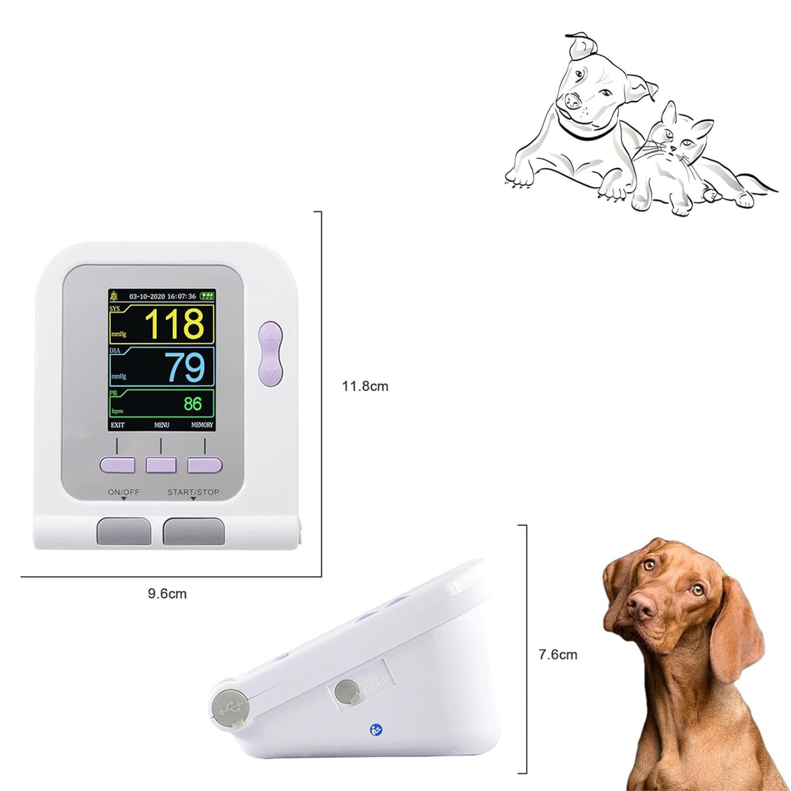 Monitor de presión Arterial electrónico Veterinario, Monitor de presión Arterial para Mascotas, Equipo de Cuidado de Animales para Perros/Gatos/Mascotas
