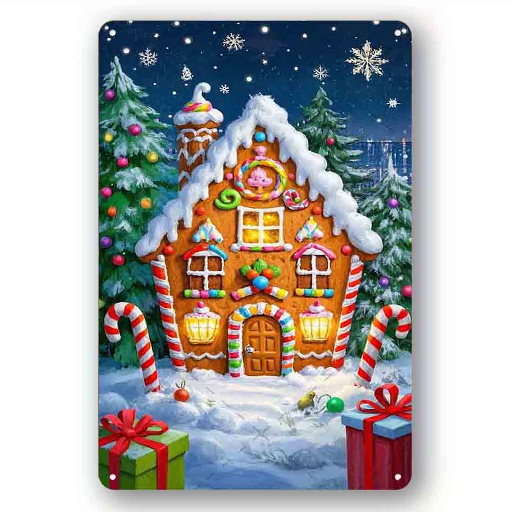 peiyeety Funny Metal Tin Sign Gingerbread House Hanging Retro Sign Kitchen Wall Poster Cafe Bar Pub Man Cave Art Novelty Plaque 8x12 Inch