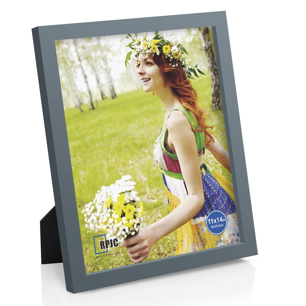 RPJC 11x14 inch Picture Frame Made of Solid Wood and High Definition Glass for Wall Mounting Photo Frame with Stand Grey