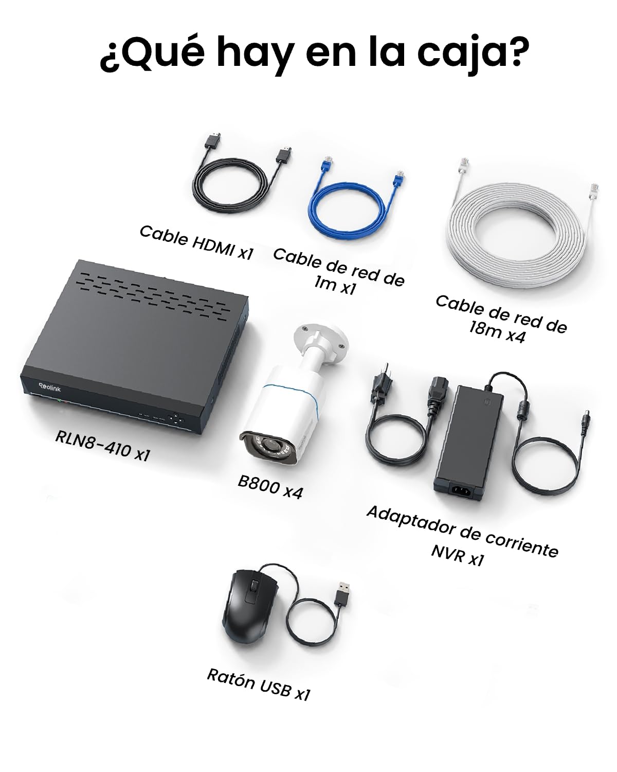 Reolink 4K Kit de Videovigilancia PoE para Exterior, 6X 8MP Cámaras IP, NVR 8CH con 2TB HDD, Grabación 24/7, Detección de Personas/Vehículos, Visión Nocturna, IP67 Impermeable, RLK8-800B6