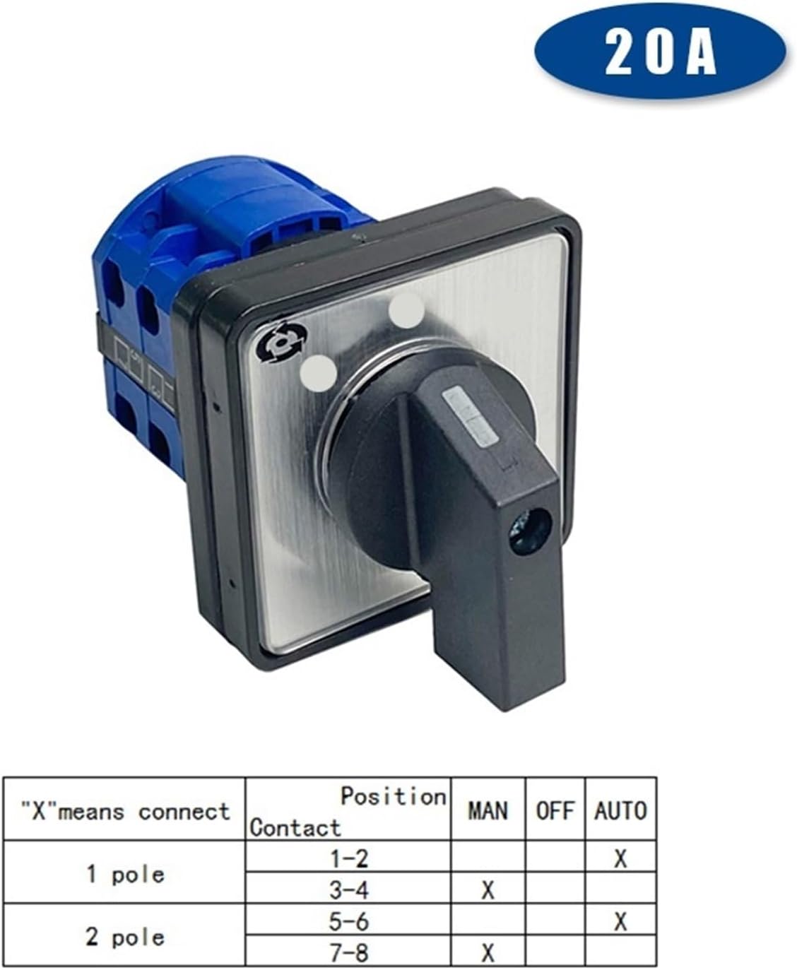 LW28-20 LW26-20 YMW26 Series Electric 2/3/4 Position 8 Terminals Rotary Cam Changeover Switch with Screws Useful Tool 660V 20A(Man-Off-AUTO)
