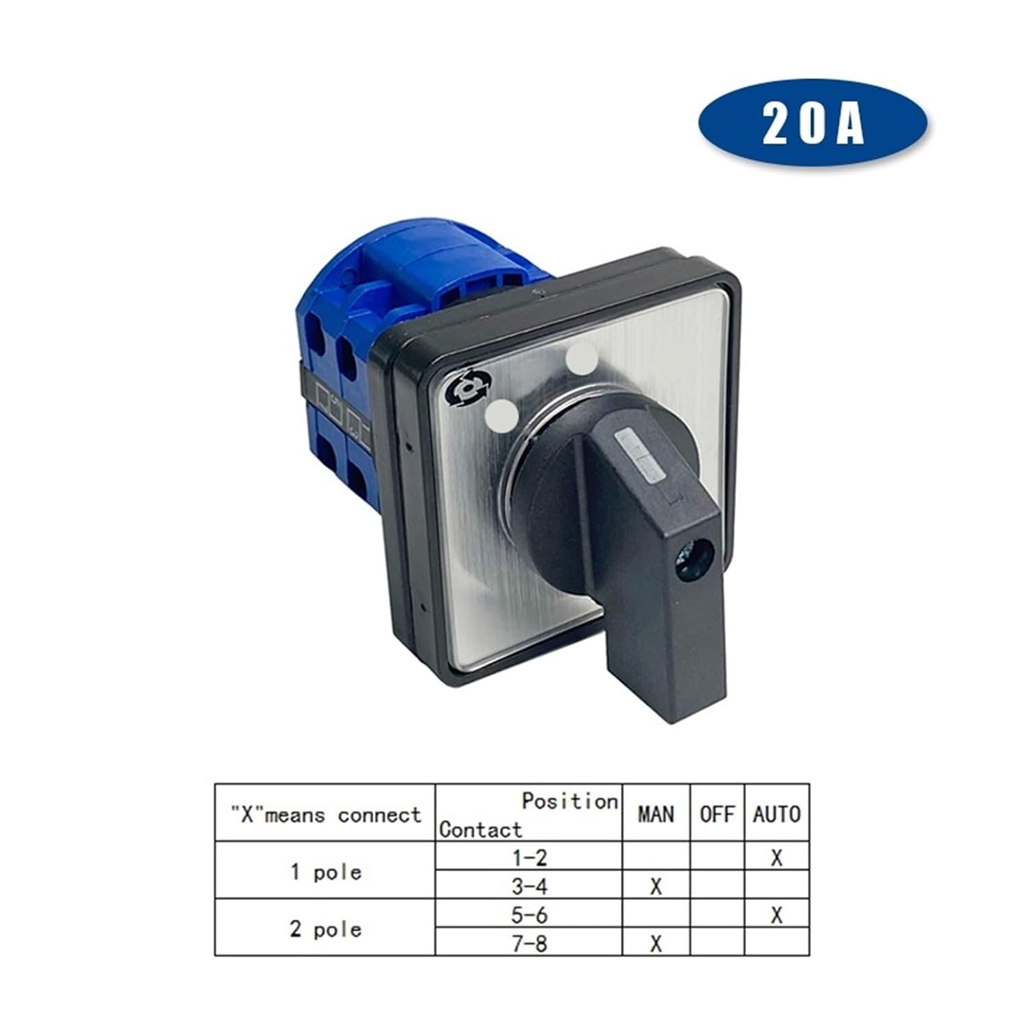 LW28-20 LW26-20 YMW26 Series Electric 2/3/4 Position 8 Terminals Rotary Cam Changeover Switch with Screws Useful Tool 660V 20A(MAN-Off-AUTO)
