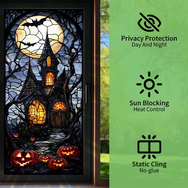 Película para ventana estilo vitral casa embrujada Halloween 17.71x39.97 pulg miniatura 2