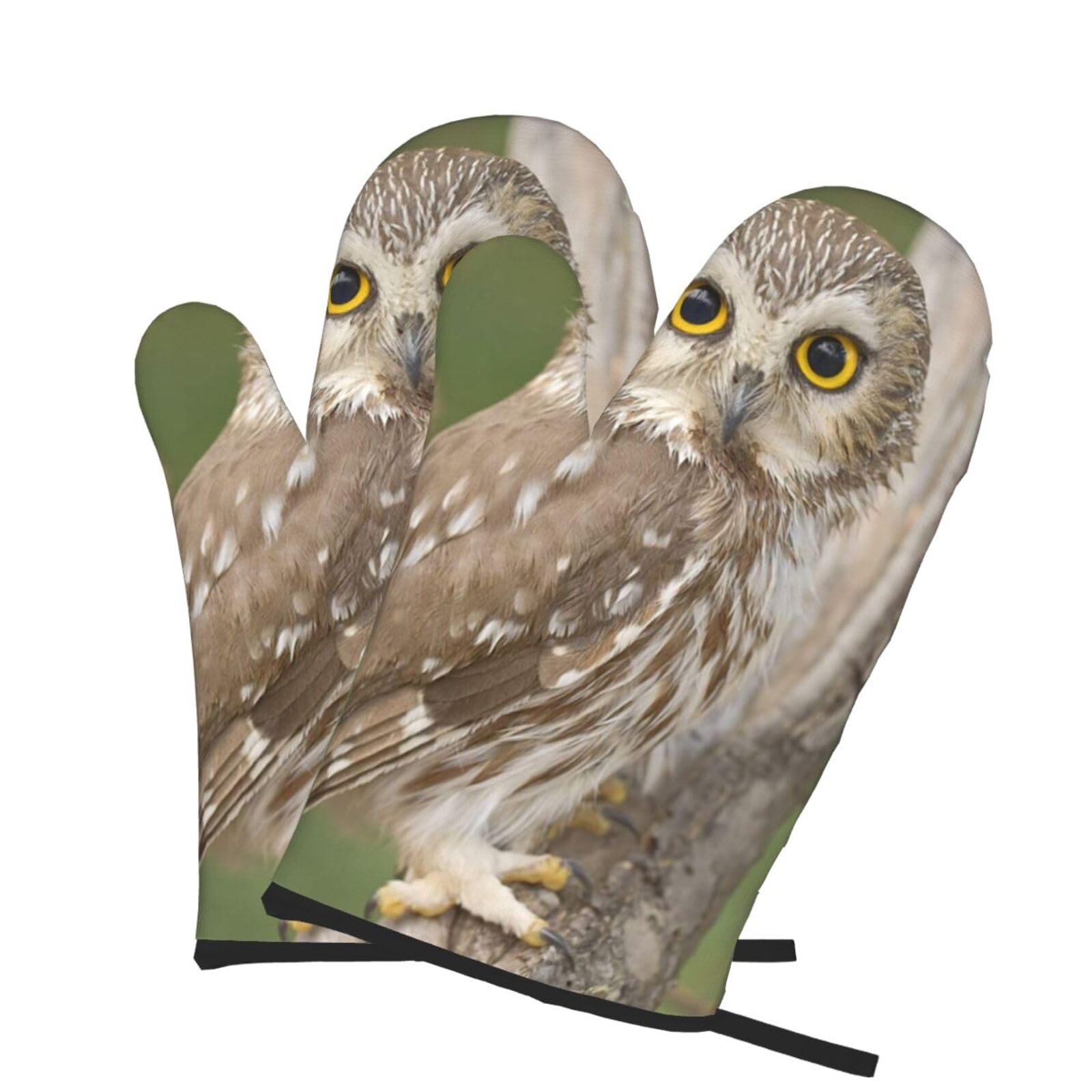 Oven Mitts Set of 2 Pcs, Wildlife Animal Owl Prints Heat Resistant Kitchen Gloves for Cooking Baking Grilling