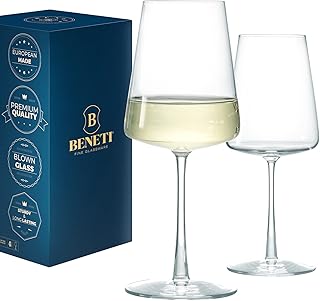 German Made Wine Glasses, High-End Wine Glass, [Set of 2] 14 Ounces White Wine Glasses, Premium Crystal Clear Blown Glassw...