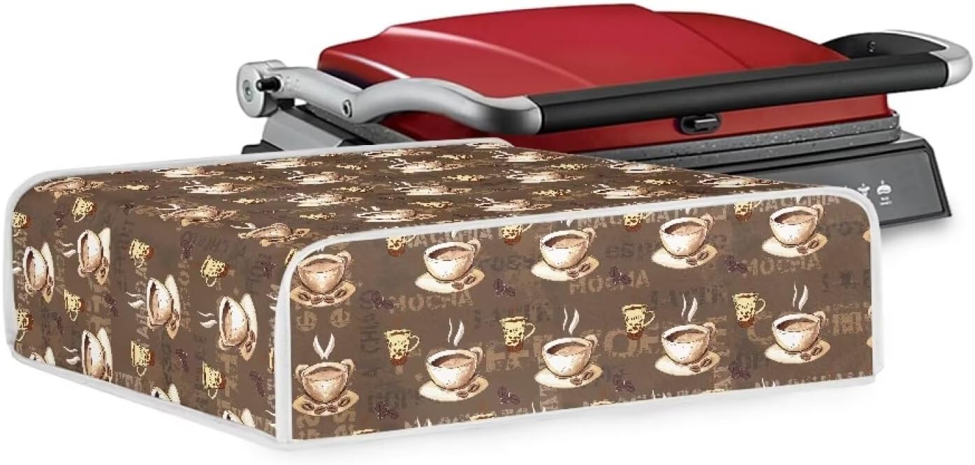 Coffee Pattern Electric Griddle Dust Cover Lightweight Small Kitchen Appliance Protector Fit for Pizza Maker Sandwich Maker Machine Washable Home Decor