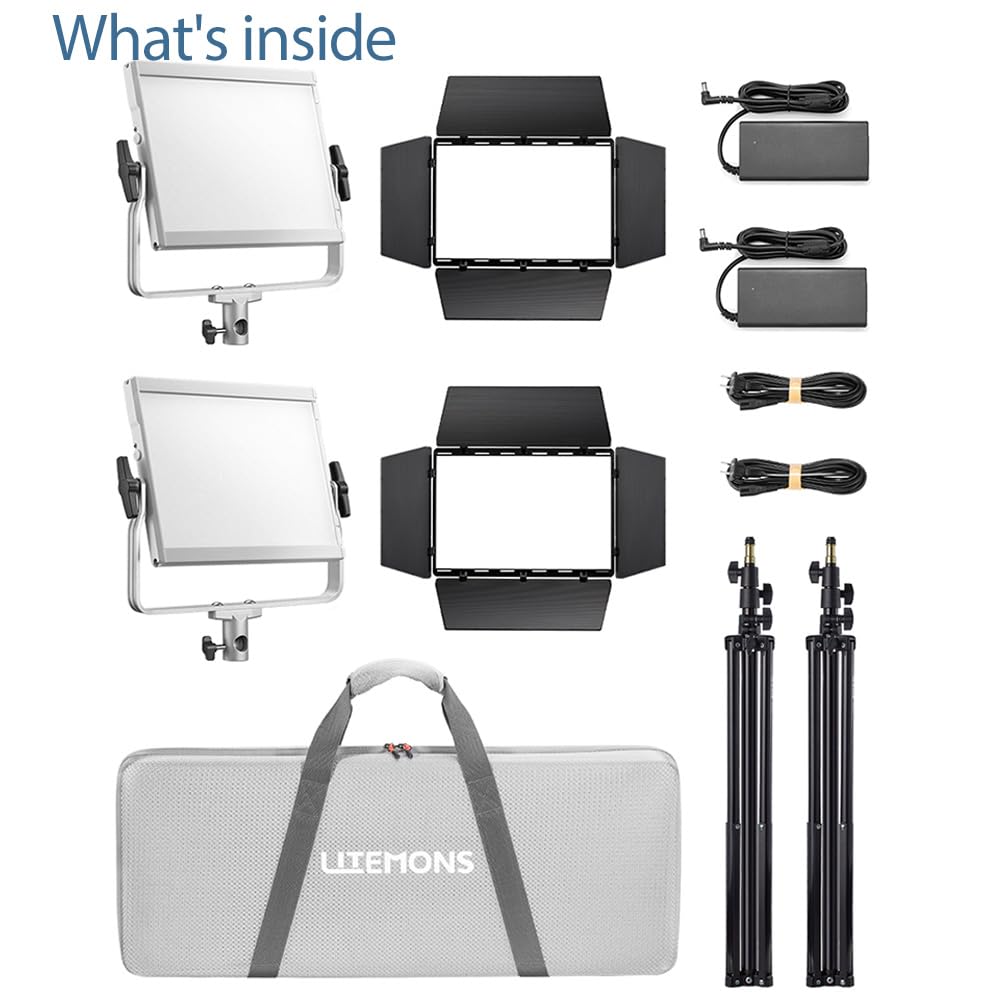 Godox Pacchetto di 2 Litemons LP600R RGB LED Light Panel Kit con Tripod/Carry Bag, App Control, 60 W Photo Studio Lighting, 1800 K - 10000 K, 14 modalità FX, rotazione a 360° (LP600R K2)