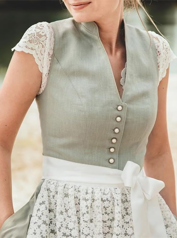 ORANDESIGNE Dirndl für Damen Tracht Dirndl Kleid Midi Trachtenmode Dirndelkleider für Oktoberfest Besondere Anlässe
