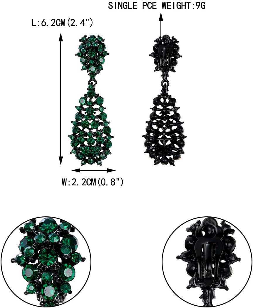 EVER FAITH Women's Party Jewerly Accessory Austrian Crystal Hollow-out Teardrop Dangle Clip-on Earrings - Image 4