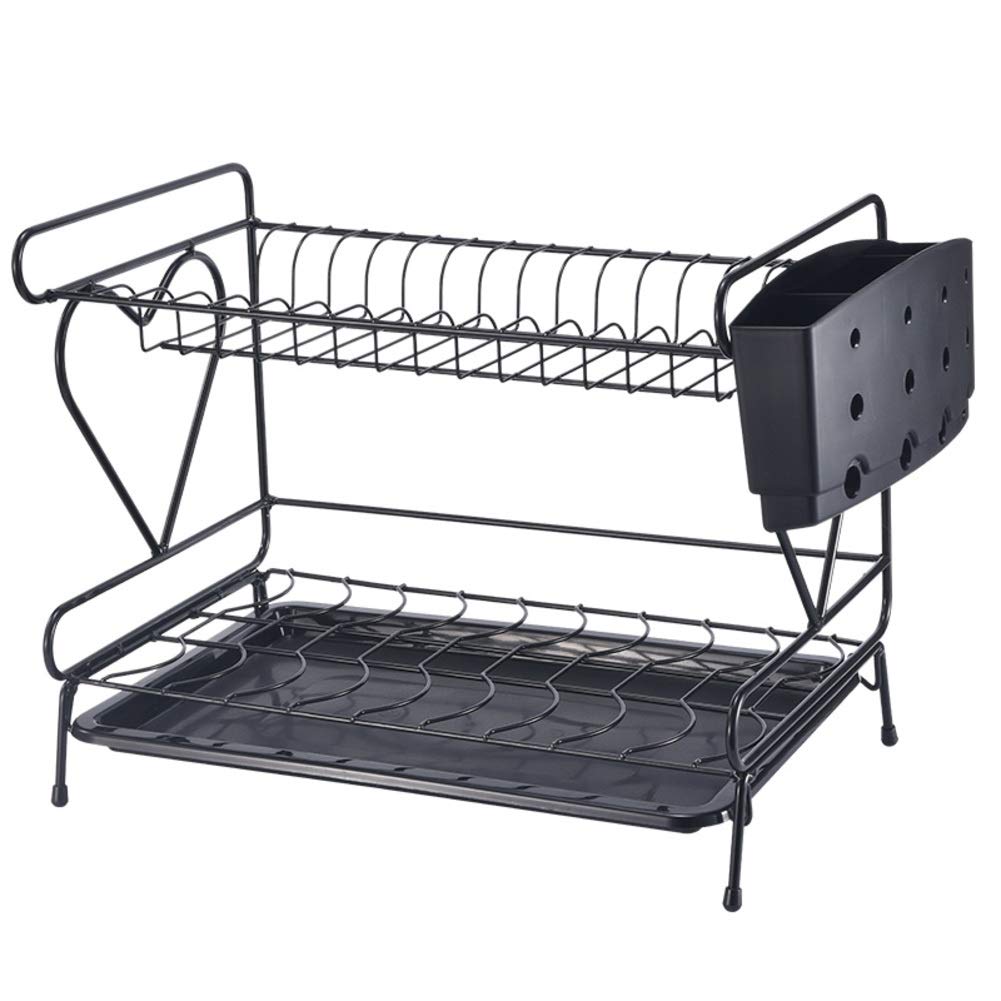 2-Nivel Escurreplatos,Alambre De Hierro Metálico Escurreplatos con Removible Bandeja De Goteo Estante Drainer para Kitchen Countertop Organizer A 40x25x31cm(16x10x12inch)