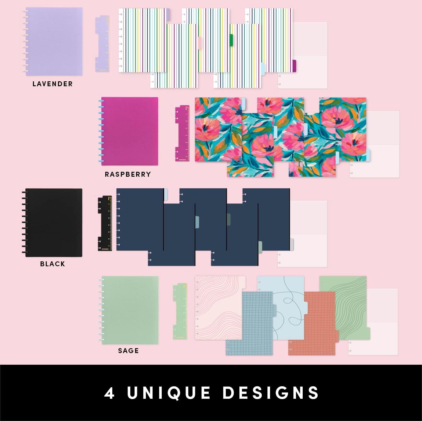 PAPERAGE Large Customizable Discbound Notebook, 114 Pages, All-in-One, 11-Disc Refillable Spiral Journal, 12-Month Undated Calendar, Dividers & Stickers (Raspberry), 11.14 in x 9.6 in
