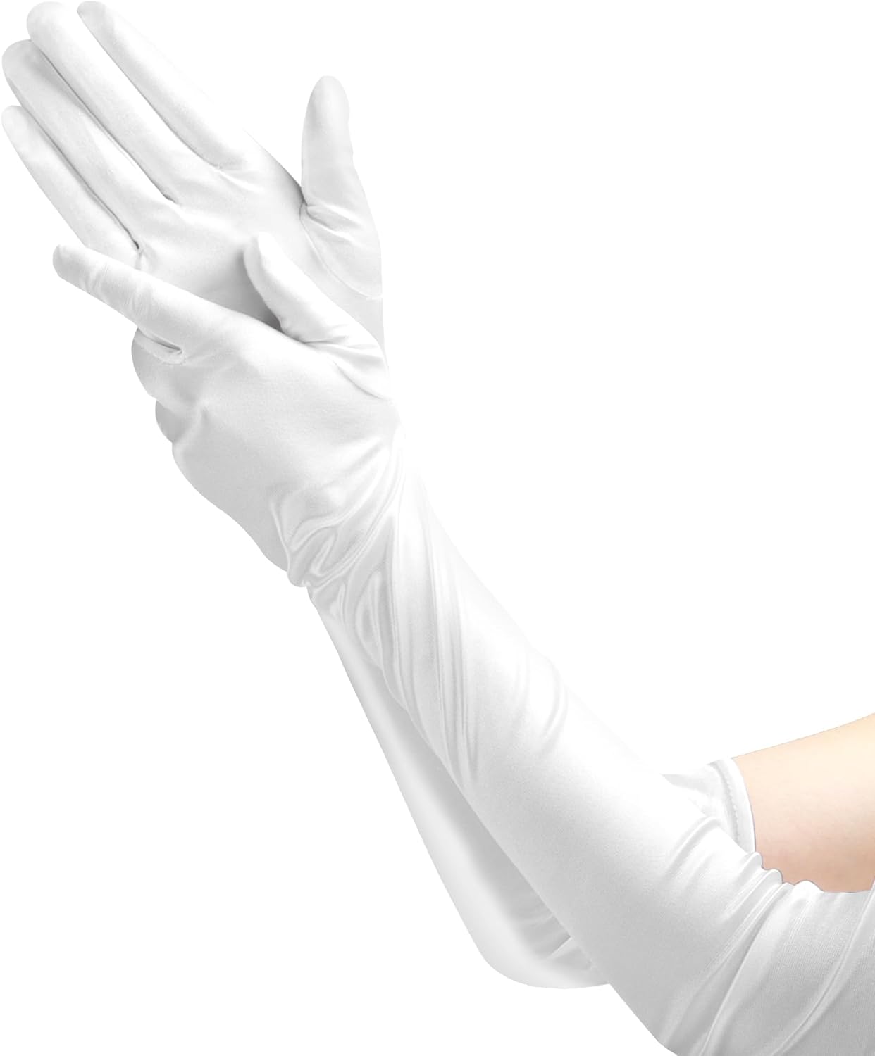 JUNART Long Satin Gloves,Elegant Elbow Length Gloves for Opera Party, Wedding, Evening Dresses,Carnival Costume, Dance