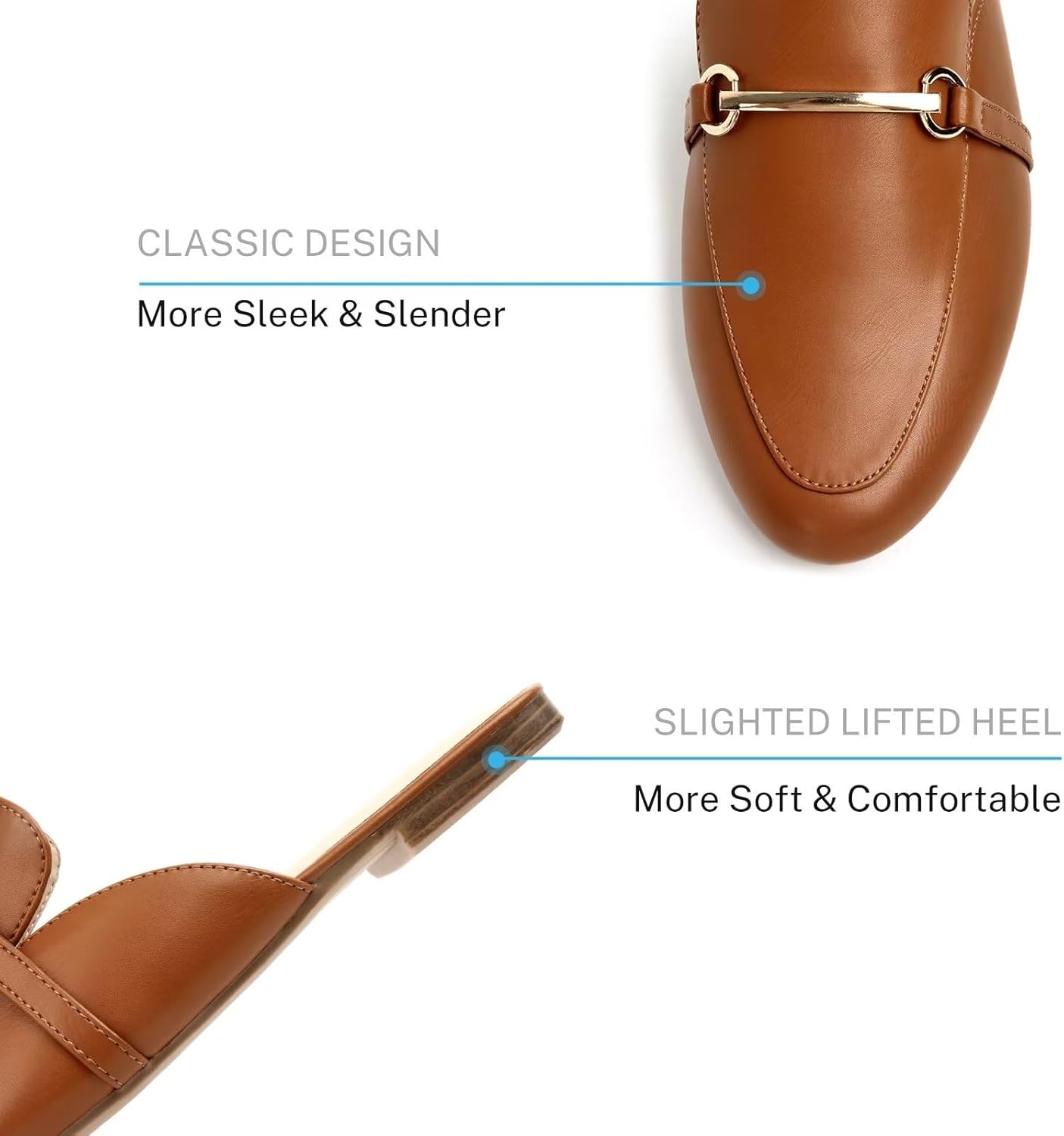 MUSSHOE Mules for Woman Buckle Flats Comfortable Slip on Women Mules Flats Shoes Backless Loafers - Image 2