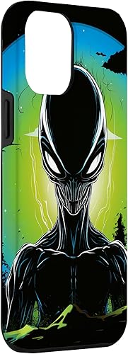 Vista 3 de iPhone 14 Pro Max Cute Green Alien Head UFO Space Face Alien Case