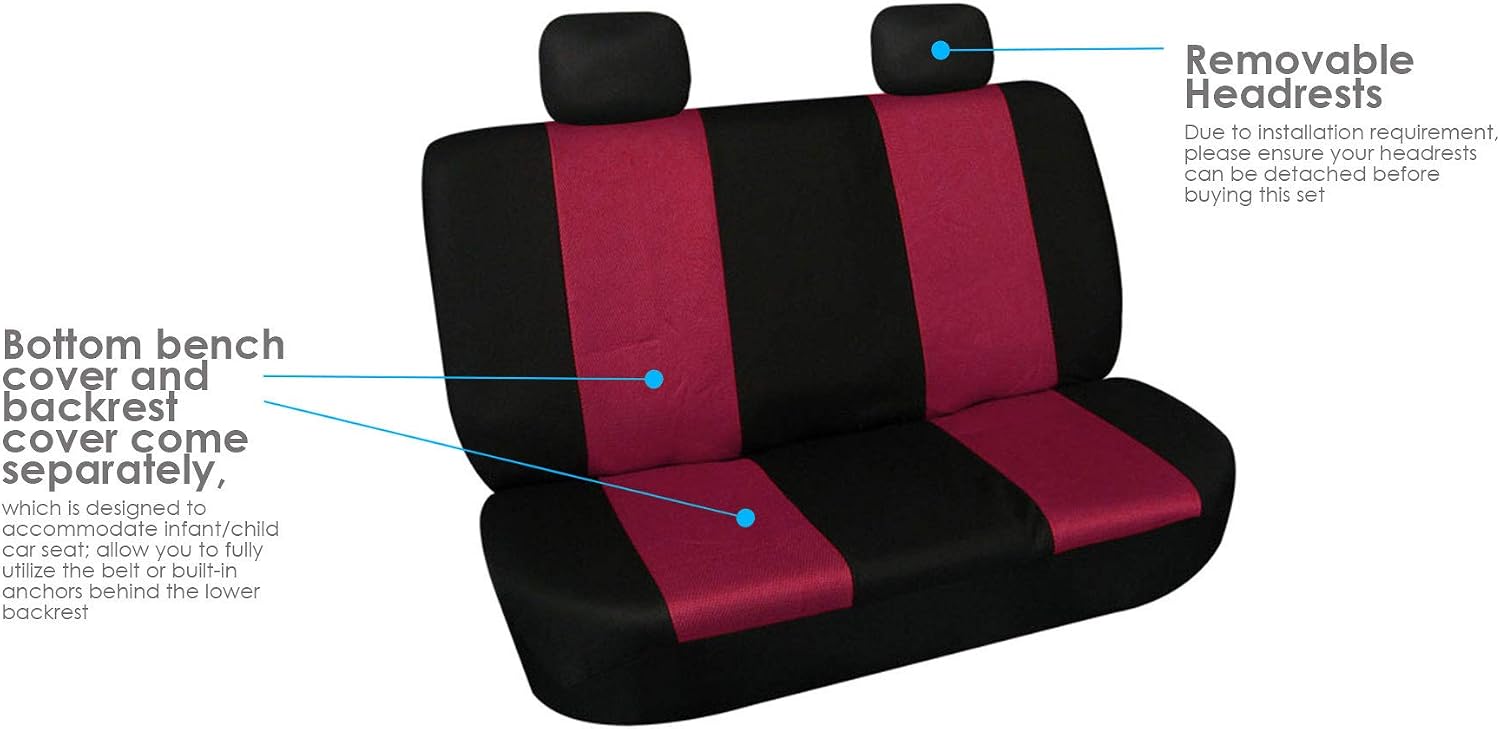 FH Group Full Set Car Seat Covers Classic Cloth Universal Fit Burgundy Seat Covers,Washable High Back Combo Small Car Seat Cover Design Front Seat Covers Automotive Seat Cover for SUV, Sedan, Vans