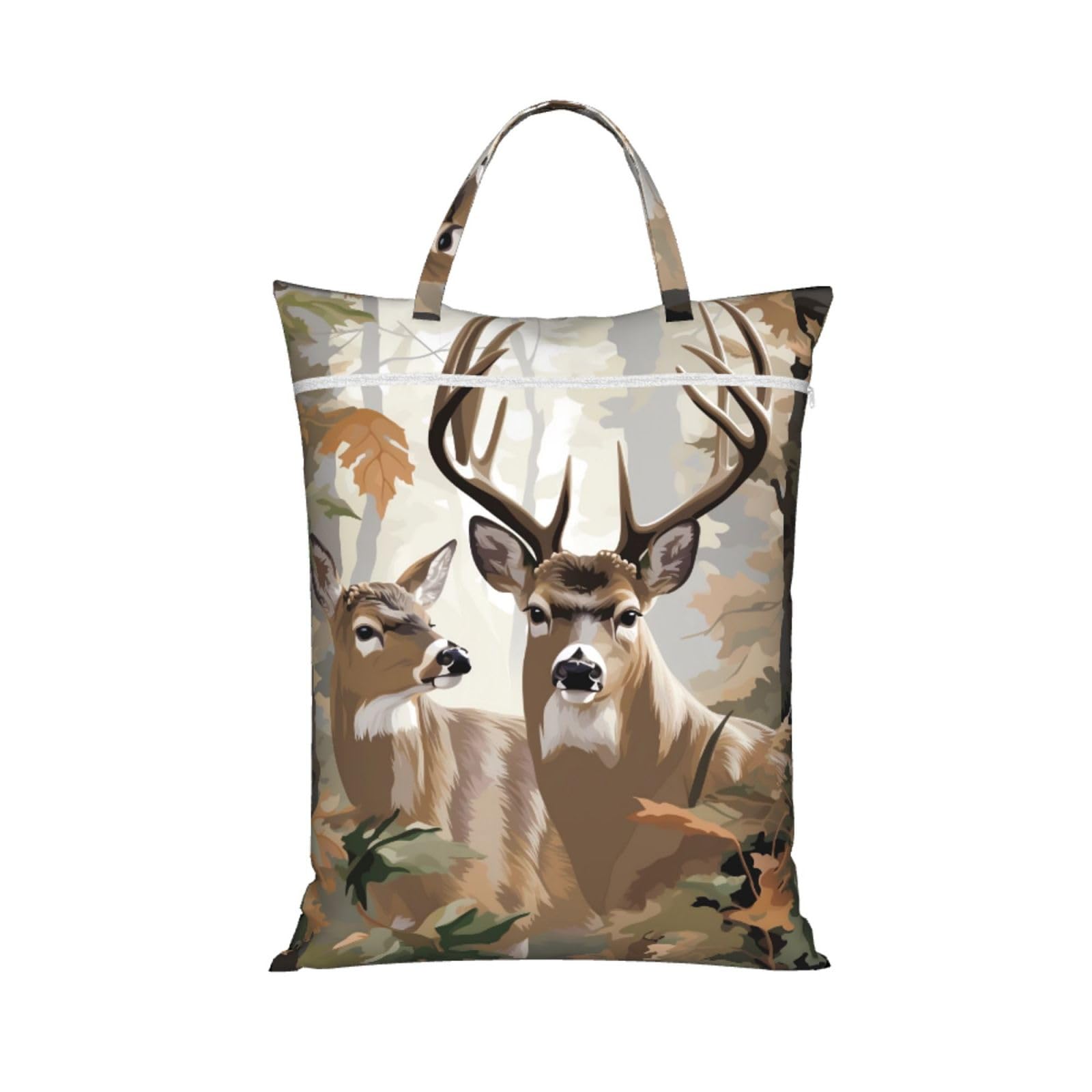 Large Travel Laundry Bags,Camouflage Deer_1 Print with Handle Foldable Laundry Bag for Holidays Gym Swimming and Family Trips, 1Pcs