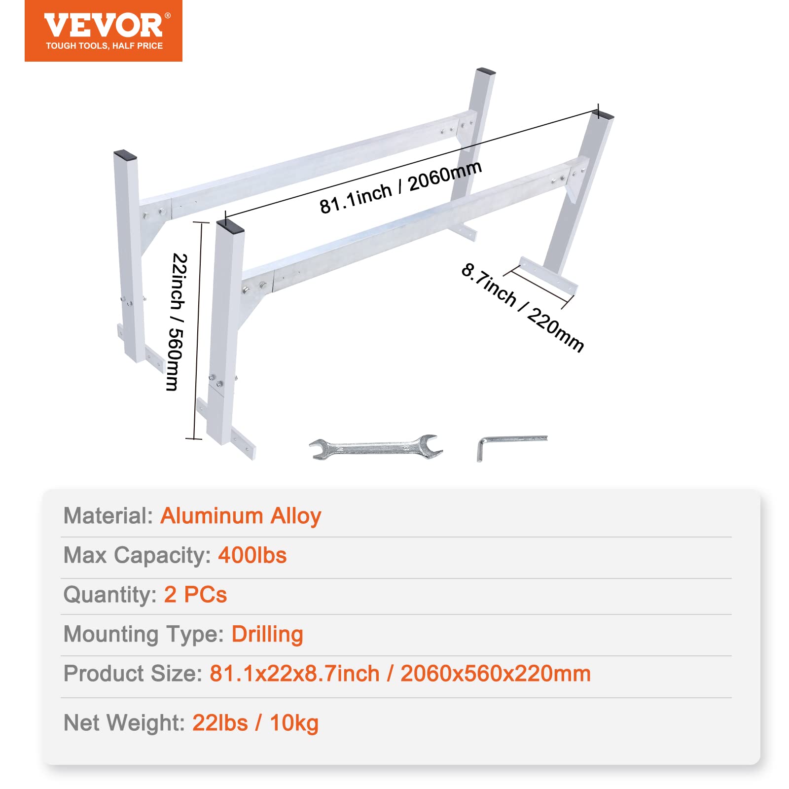 VEVOR Bagażnik dachowy relingowy 2 szt. 300 – 2060 mm długość regulowana wysokość 150 – 230 mm, obciążenie 181 kg, bagażnik samochodowy ze stopu aluminium, odporny na rdzę, korozję bagażnik dachowy