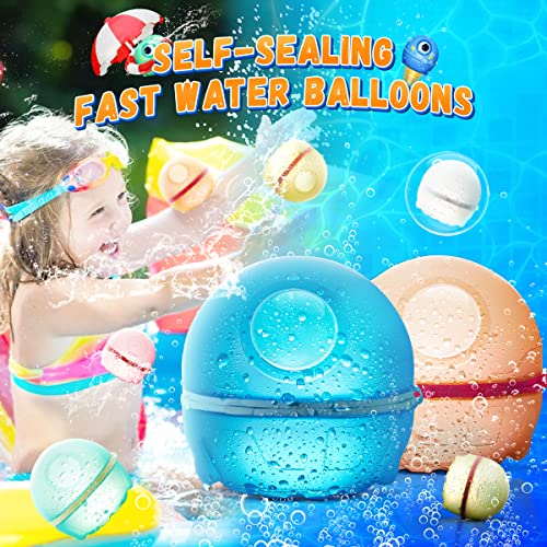 Hiliop Reusable Water Balloons For Kids Adults, Silicone Refillable Water Bombs Magnetic Water Balloons Self Sealing Quick Fill With Mesh Bag (32Pcs - Space Capsule) #TOP6