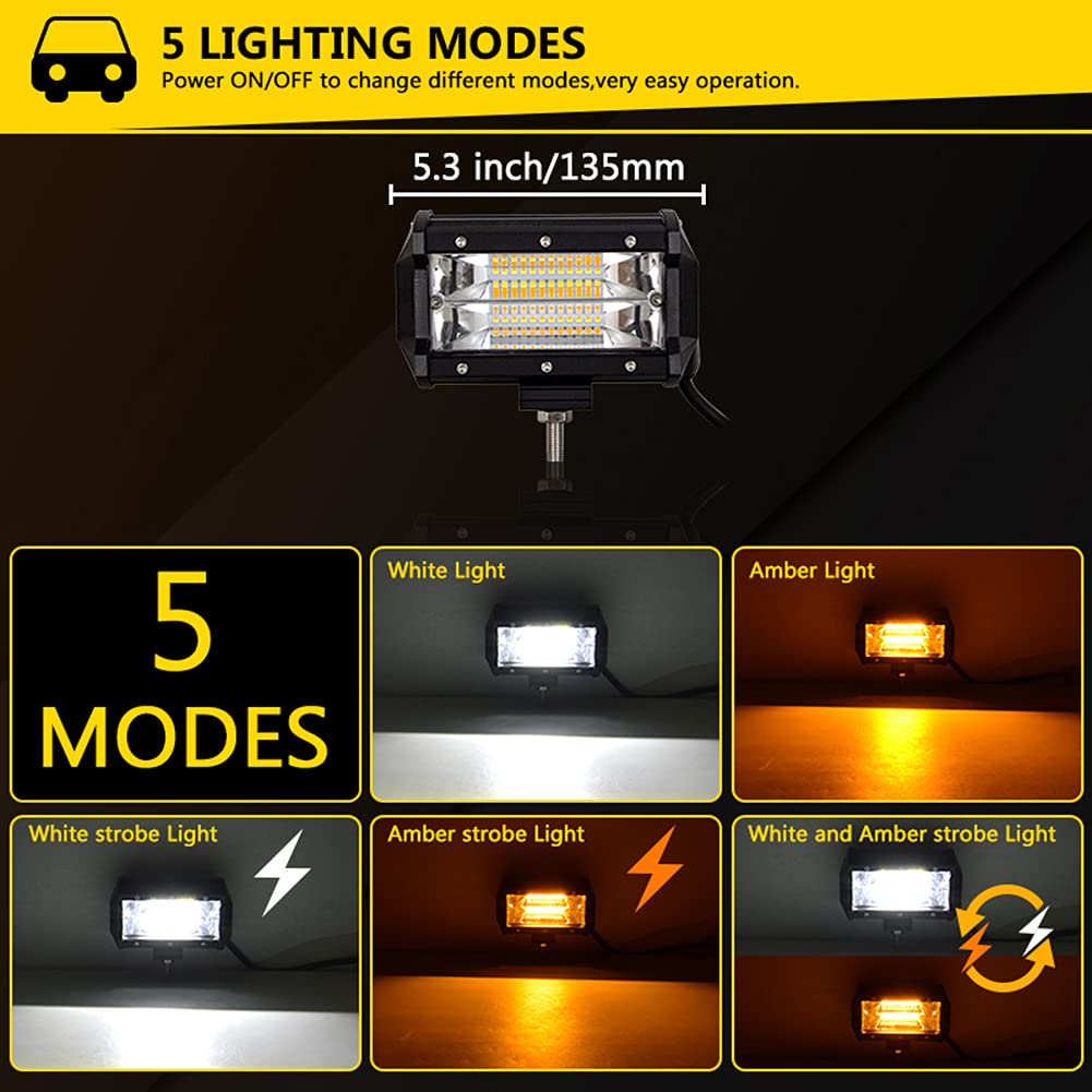 RIGIDON 2x 5 pulgadas 72W estroboscópica faros trabajo led, ámbar blanco | 12V 24V, 14cm, luz intermitente emergencia, advertencia de seguridad, antiniebla, para off road camión coche ATV 4x4 tractor