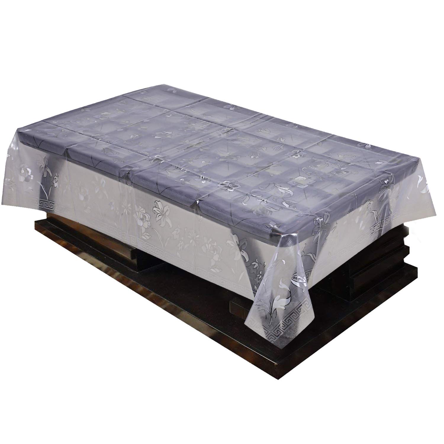 Kuber Industries Embossed Floral Design PVC 4 Seater Center Table Cover (Transparent)-CTKTC29992
