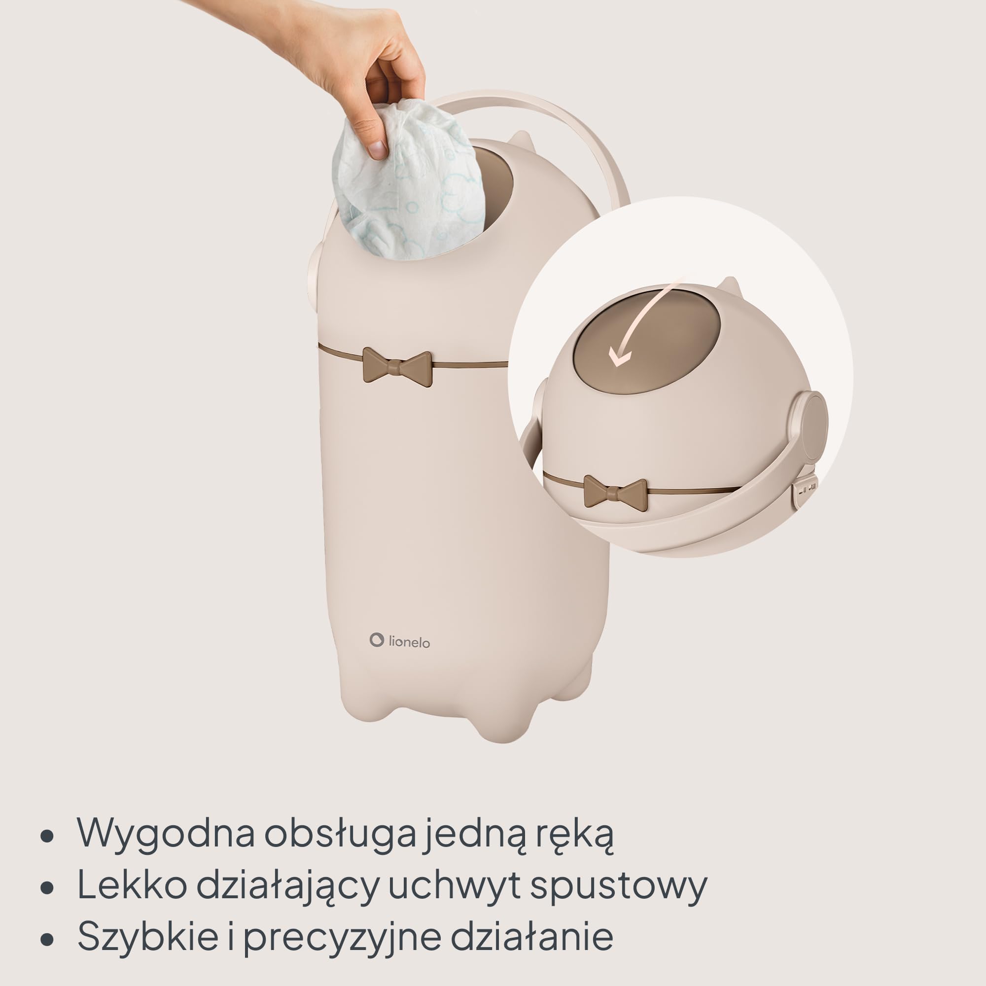LIONELO Purebin Kosz na pieluchy 10 l, bezwonny i higieniczny, współpracuje z uniwersalnymi workami na śmieci, mechanizm kontroli zapachu, obsługa jednoręczna, kompaktowy, do łazienki i pokoju | Bez wkładów, higieniczne, hermetyczne zamknięcie, otwieranie