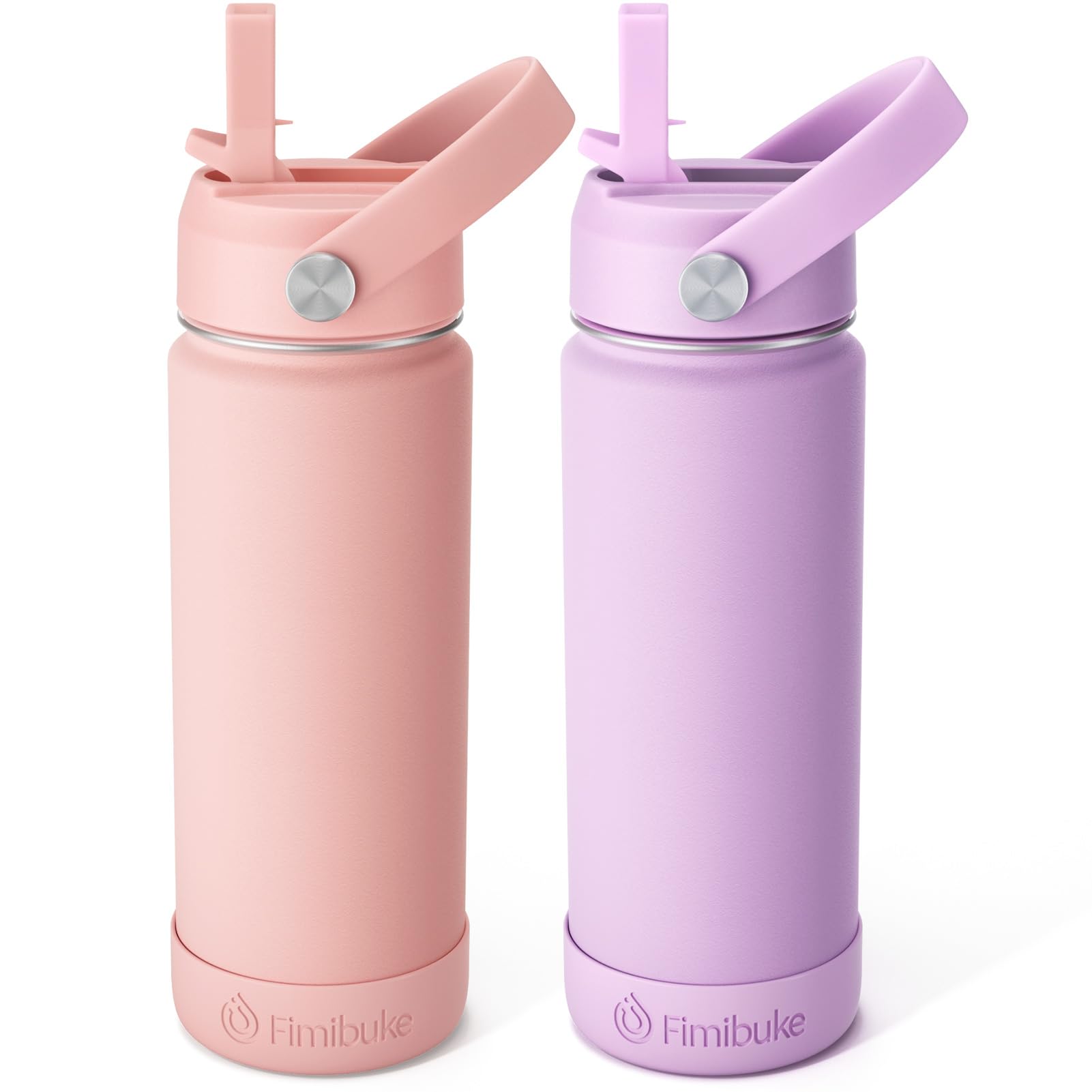 Fimibuke Kids Insulated Water Bottle, 18oz BPA FREE Kids Cups with Straw Double Wall Vacuum Tumbler 18/8 Stainless Steel Leak Proof Toddler Water Bottle for School Boys Girls (2 Pack, Milky Pastel)