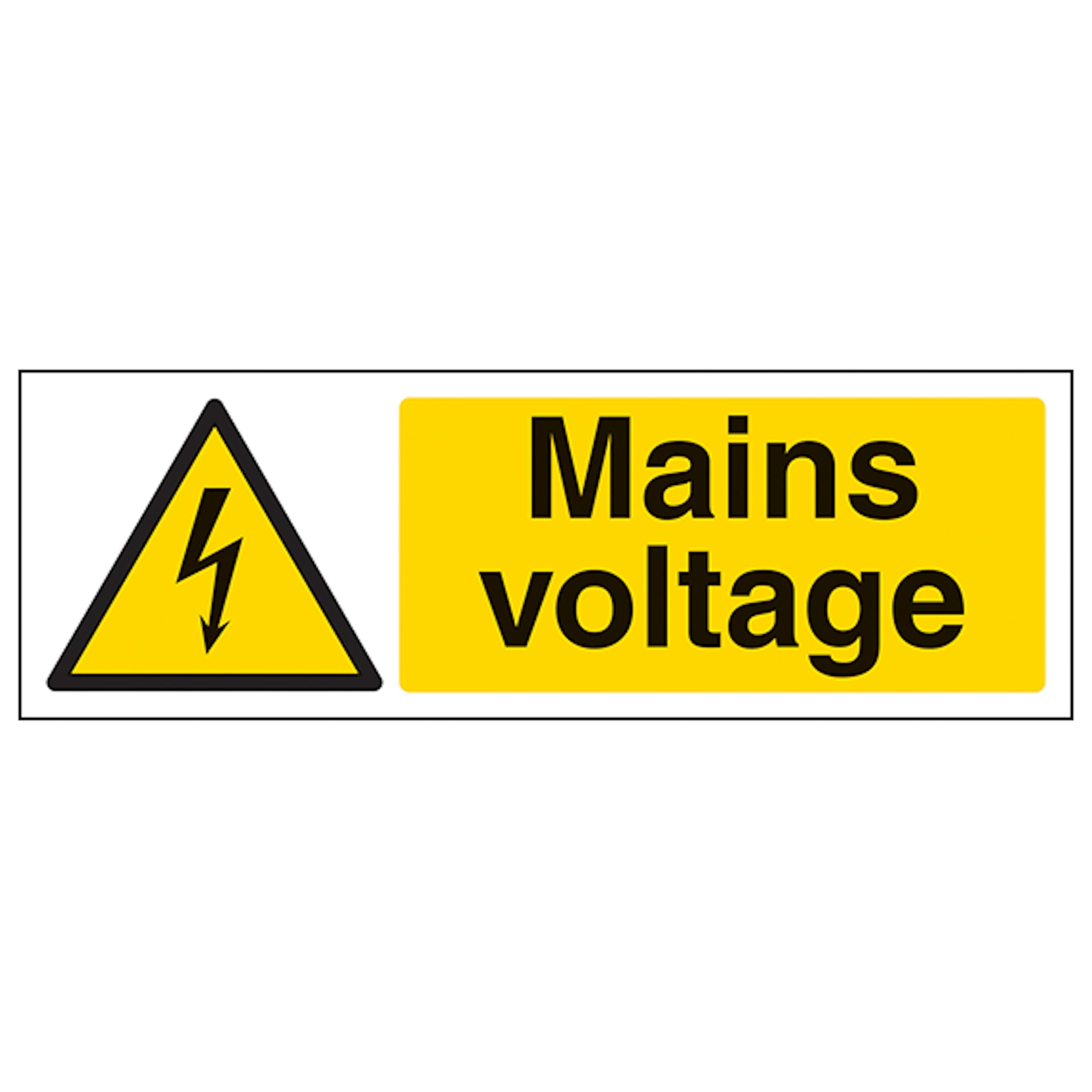 V Safety Mains Voltage - Landscape 300 x 100 mm - Glow In The Dark 1mm Rigid Plastic Safety Sign, White