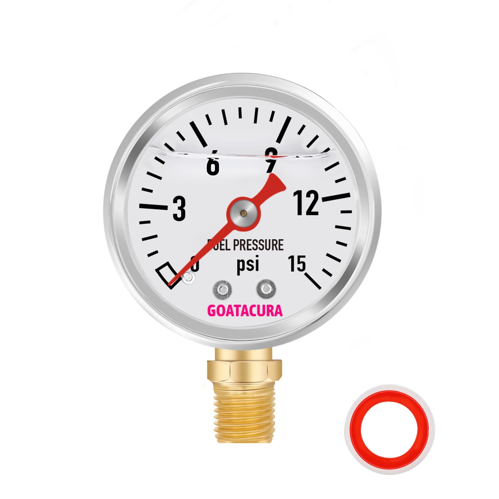 Manómetro de presión de combustible de 0-15 psi con relleno de glicerina, esfera de 1-1/2", caja de acero inoxidable 304, montaje inferior NPT de 1/8", alta precisión, para medir la presión del comb