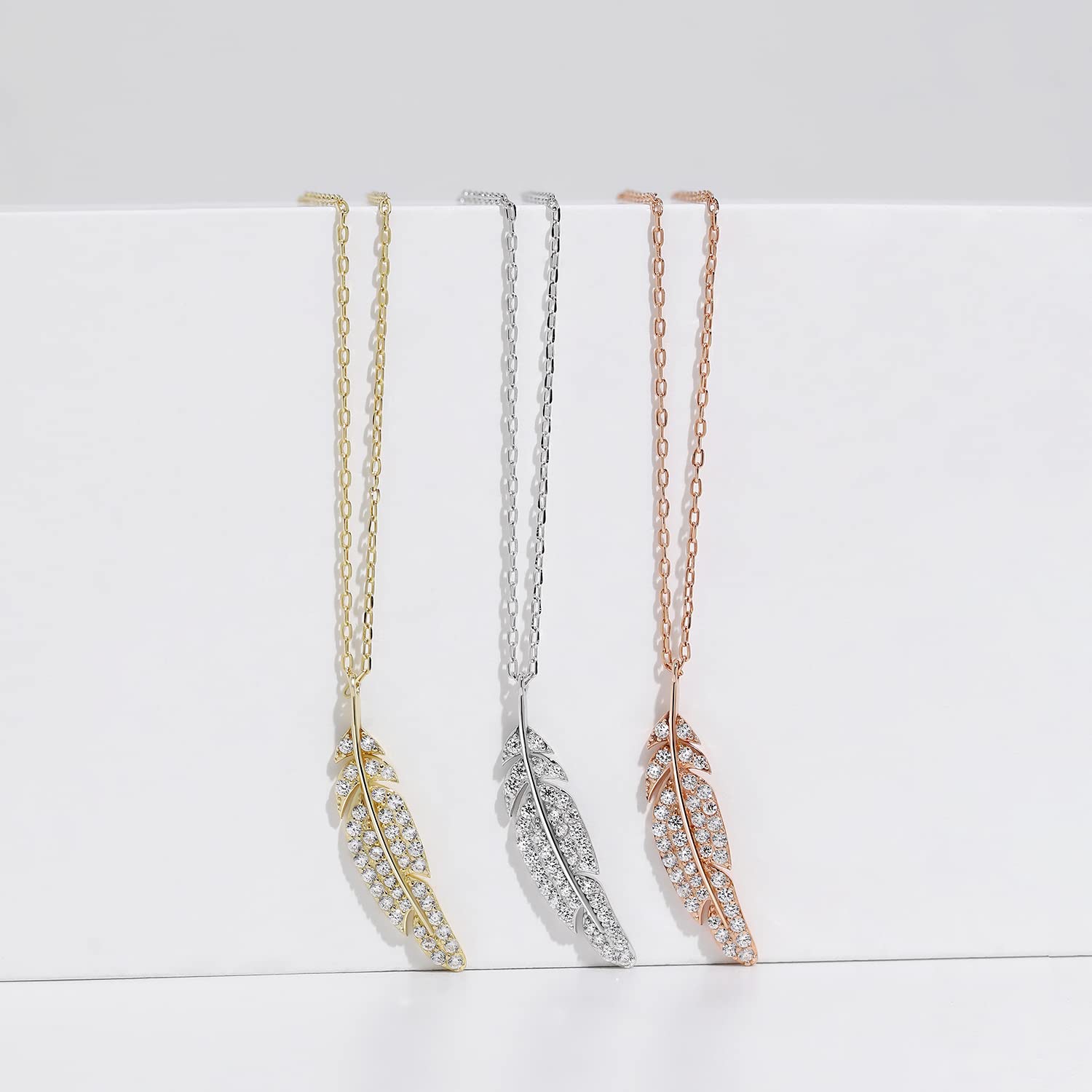 Meissa Silberkette für Frauen Feder Halskette zierliche Freundschaftskette Rosegold Anhänger Halskette