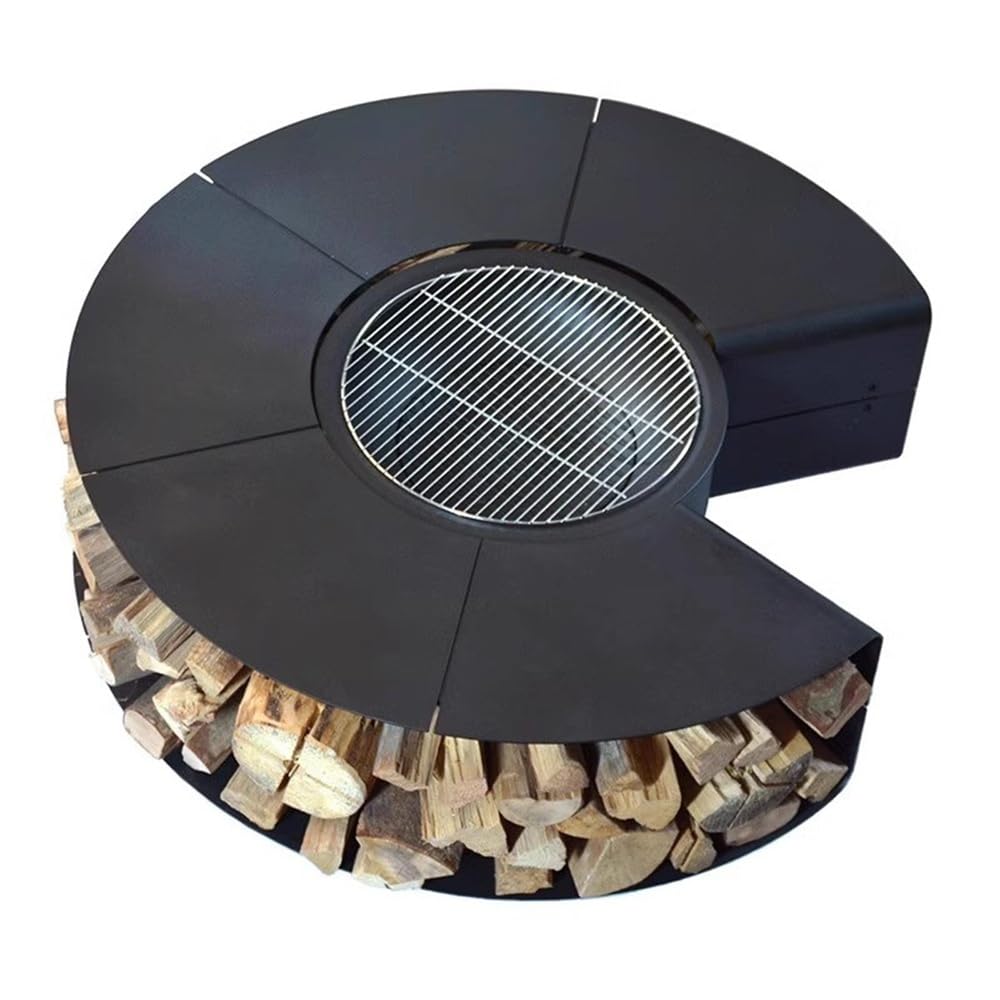 Chimenea al Aire Libre, Hoguera Redonda de Madera con Almacenamiento, Moderna Hoguera de leña de Acero Inoxidable for Patio Exterior, terraza y jardín(80cm)