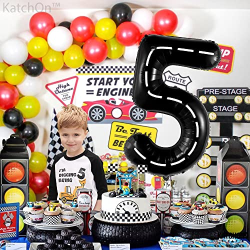 Image of KatchOn, Number 5 Race Car Black Balloon - Giant 40 Inch, Party Supplies, Hotwheel Birthday Decorations, Unisex, All Ages, 3 Pieces | Hotwheel Birthday Decorations, Unisex, All Ages, 5th Birthday Decorations for Boys, 5 Happy Anniversary Decorations