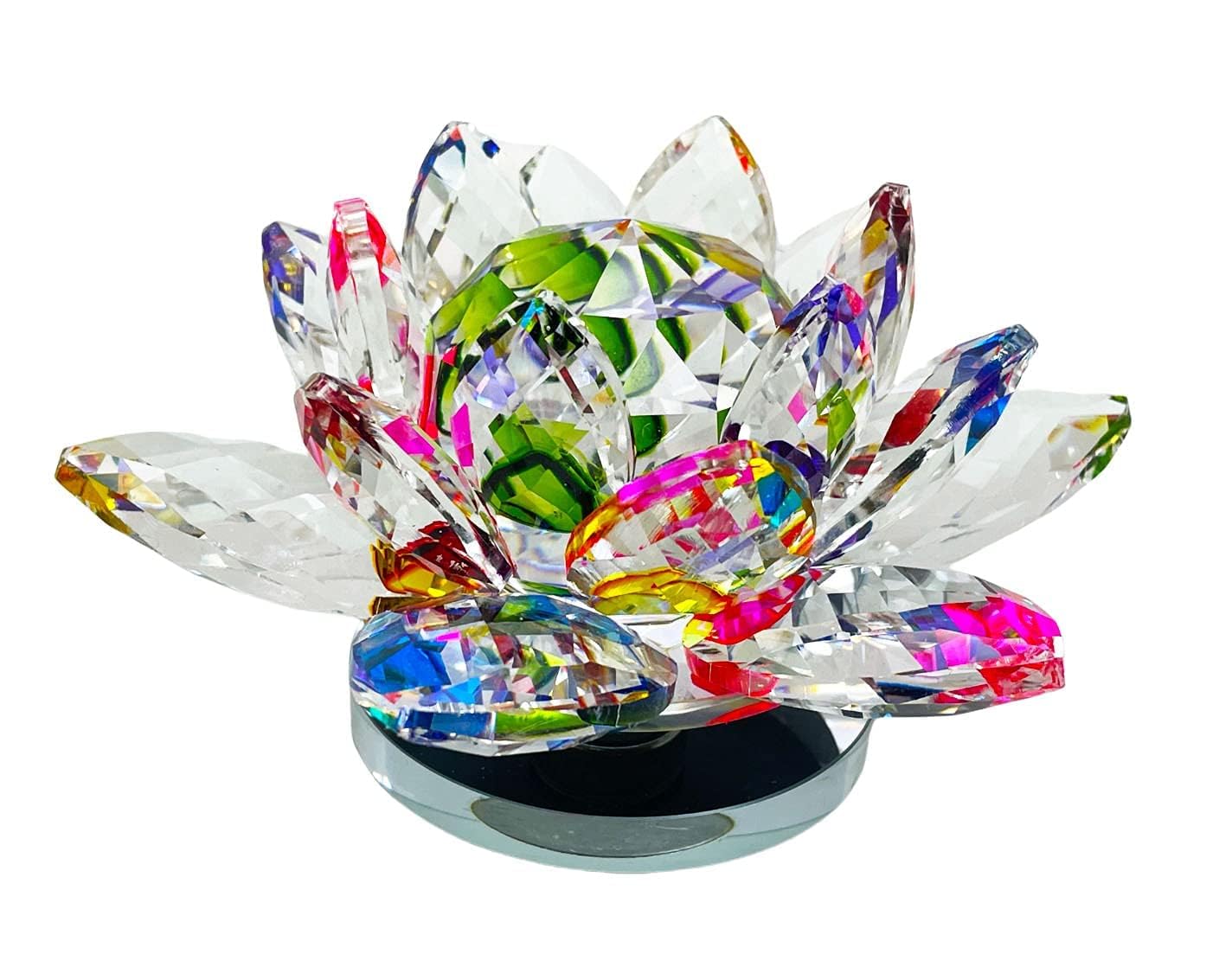 Crystal Lotus Transparent Multicolor for Positive Energy for Vastu Love Harmony Prosperity Peace Health Wealth Good Luck & Decorative Showpiece for Home Decor, 9 cm , 6 cm