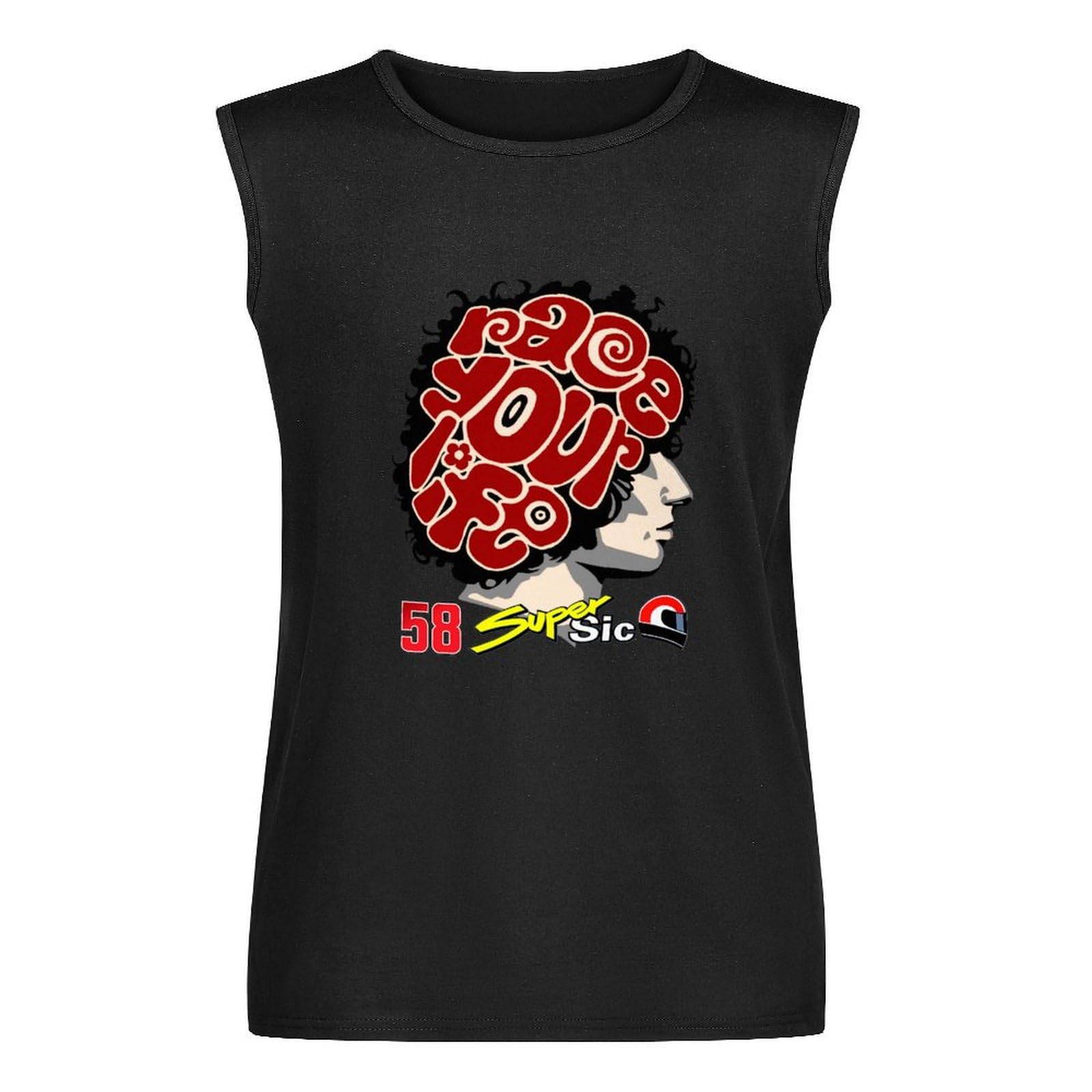 Pedfuvl Unisex Black Marco Simoncelli Men's Sleeveless T-Shirt Graphic Printed Vest Tank Tee Xl